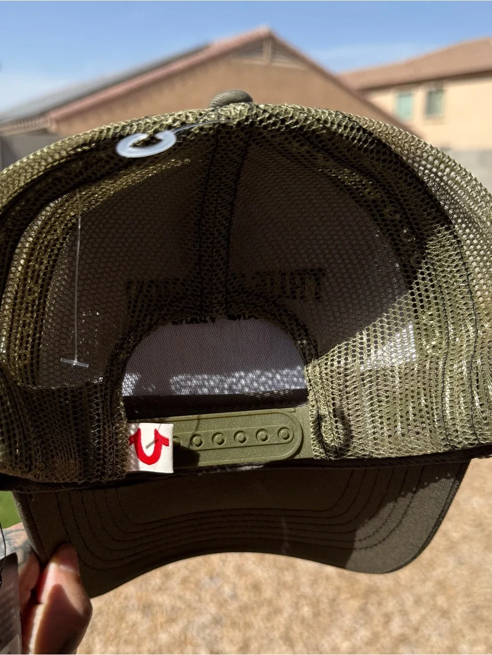 True Religion Mens Kalamata Olive Green TR Trucker Buddha Logo Hat NEW Y2K Style